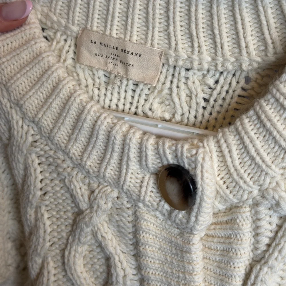 Sezane Cream and Black Striped Cardigan - Picture 2 of 5